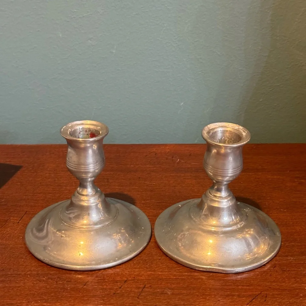 Vintage Kirk Stieff Polished Pewter Candlesticks Set Of 2